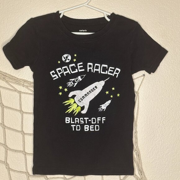 CARTER'S Boy's Dark Navy Space Racer Applique Spacecraft Tee 6 - Picture 1 of 6